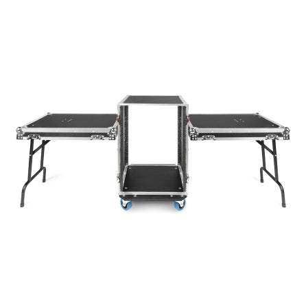 16U TOUR STYLE ATA ROAD RACK CASE WITH DUAL FOLD-OUT SIDE TABLES & CASTERS